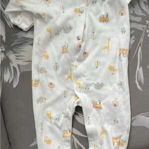 White Baby Footed One-Piece with Pastel Safari Print